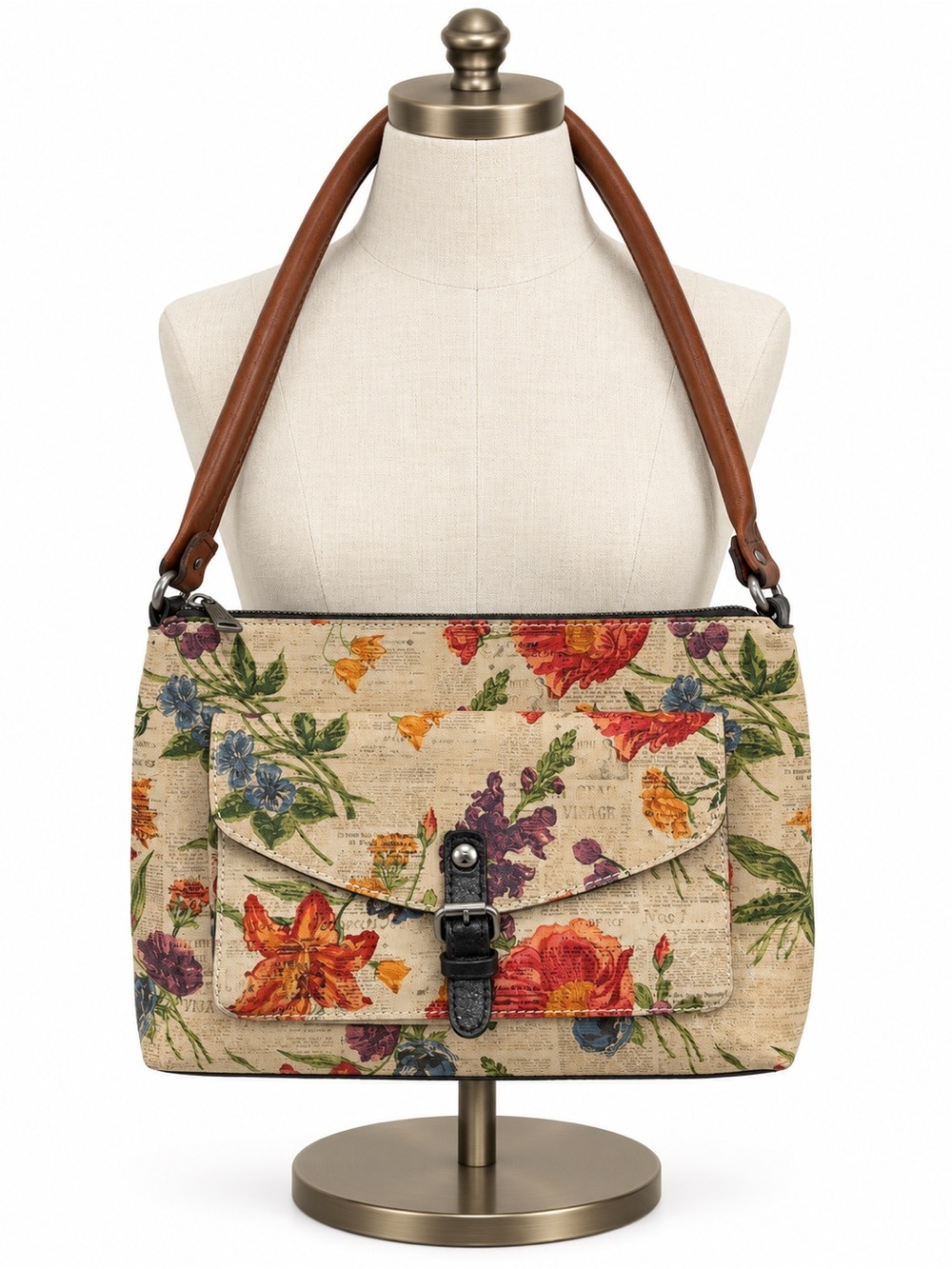 Patricia Nash Multicolor Floral Shoulder Bag with Brown Handle